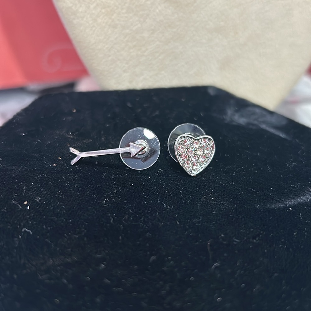 Mixed Pair Cupid’s Arrow & Pavé Heart Stud Earrings, Boutique-NWT